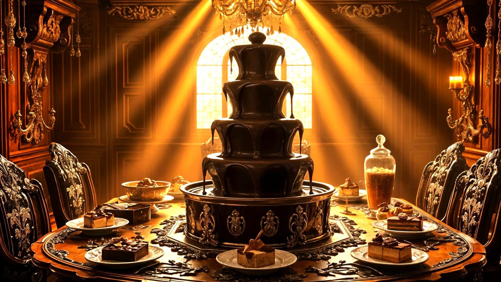 Epic Chocolate Fountain in Cinematic Digital Painting