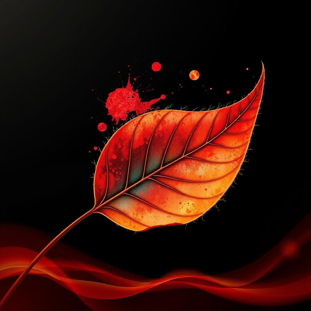 Vibrant Abstract Leaf with Gold Trim