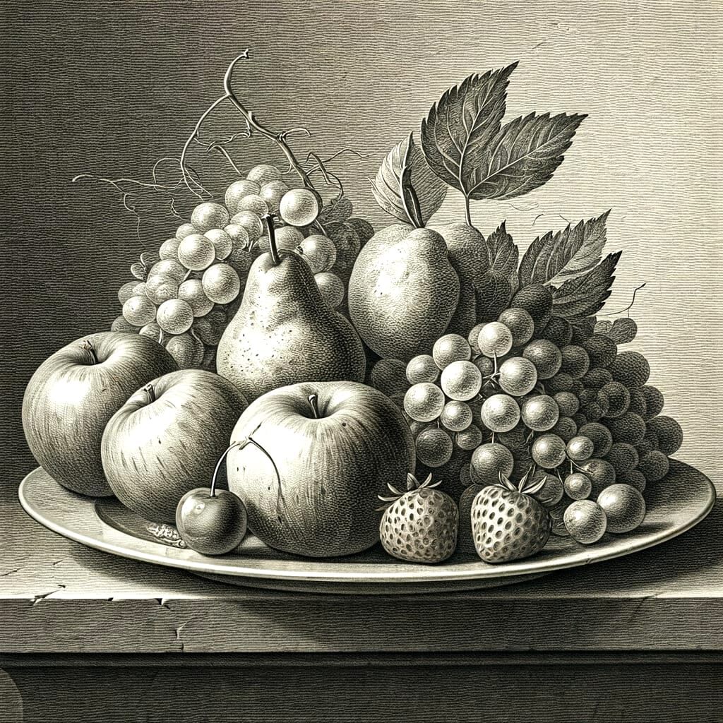 Renaissance Still Life: Fruit Plate in Graphite