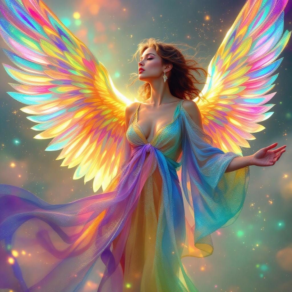 Iridescent Angel in Dreamy Digital Art Style
