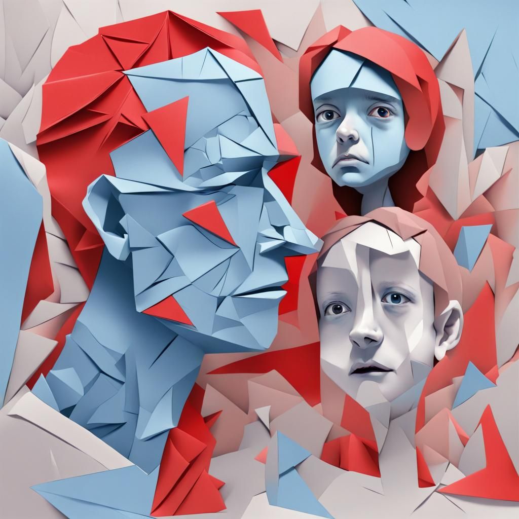 Chaotic Origami Image of Child and Caregiver