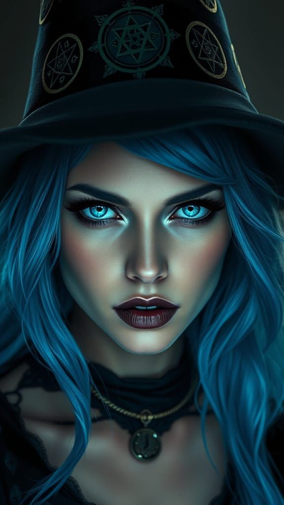 Gothic Sorceress with Ethereal Glow and Mystical Symbols