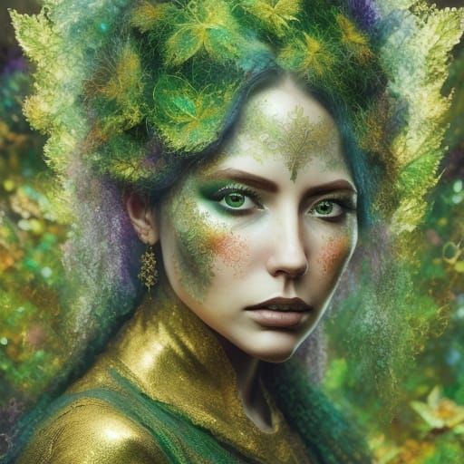 Woman in Green Gown: Surreal Digital Art with Fractals