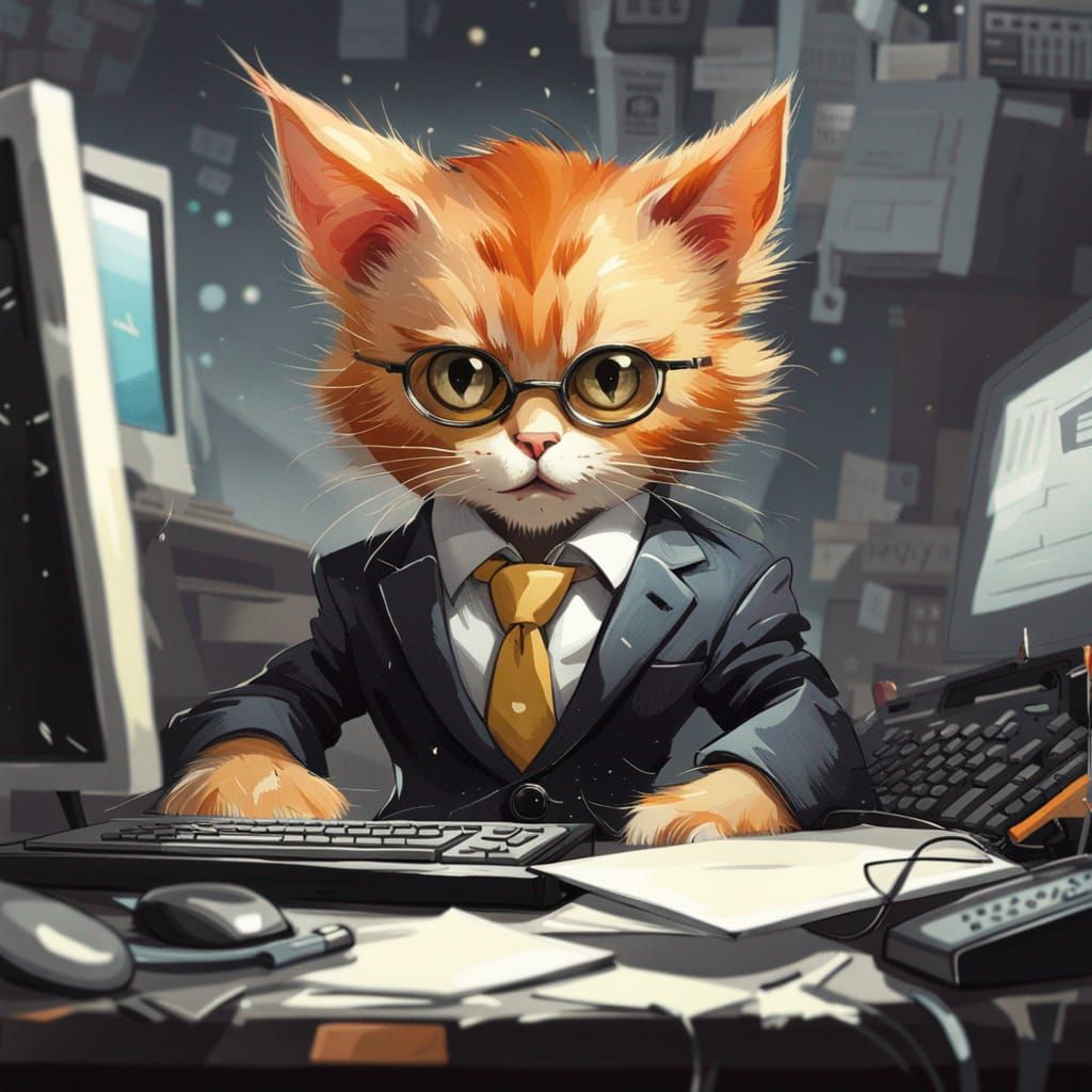 Anthro Ginger Kitten Businessman, Digital Art