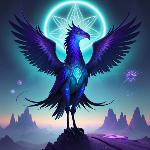 Ethereal Phoenix Ascends Alien World in Vibrant Digital Art