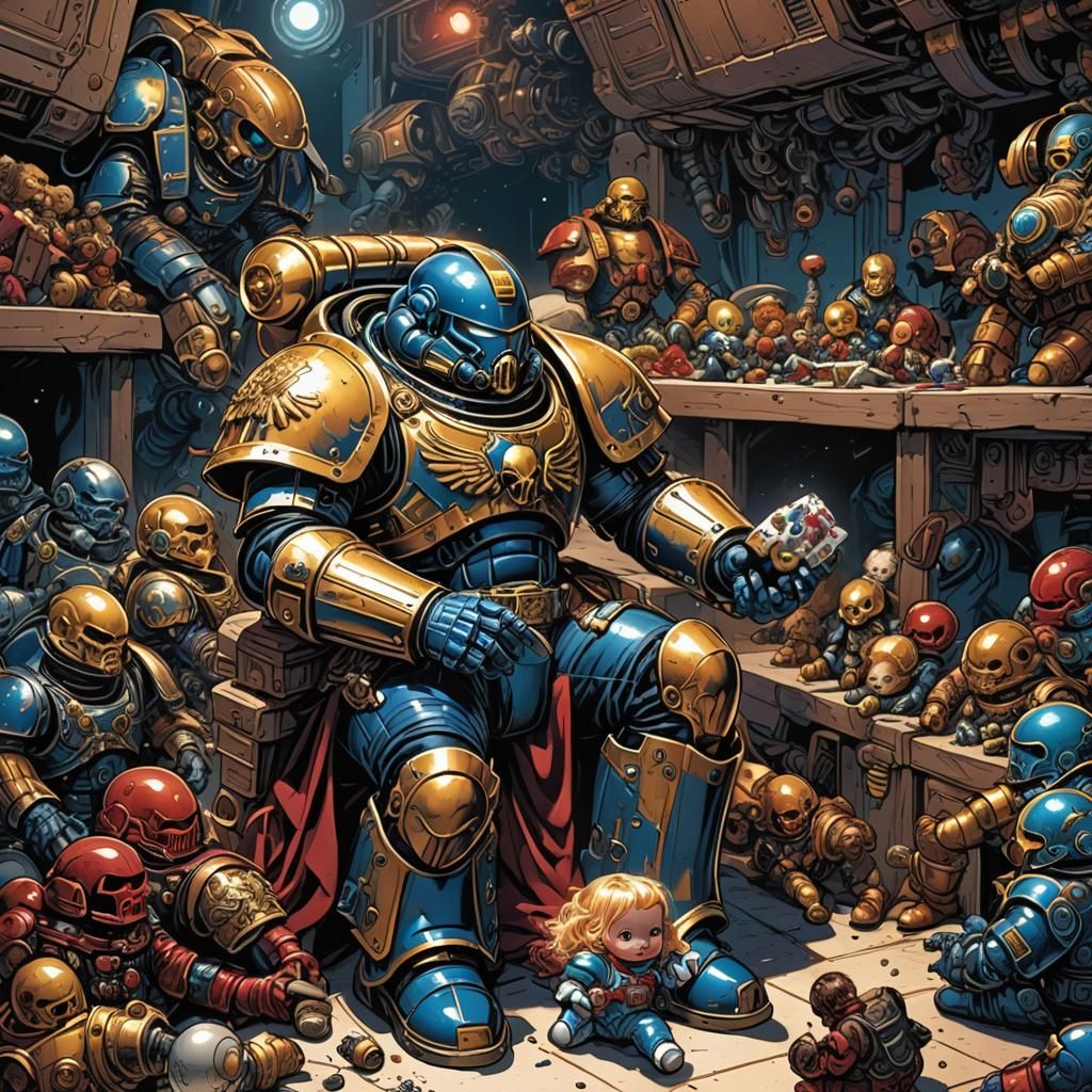 Space Marine Enjoys Dolls in Comic Book Art