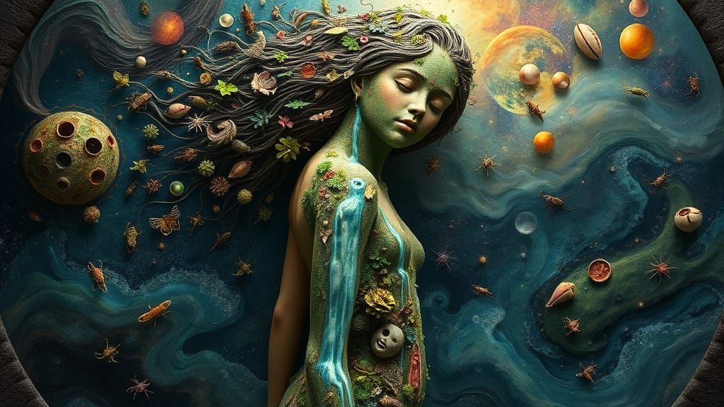 Bio-Art Woman: Interconnected Ecosystems in Surreal Collage