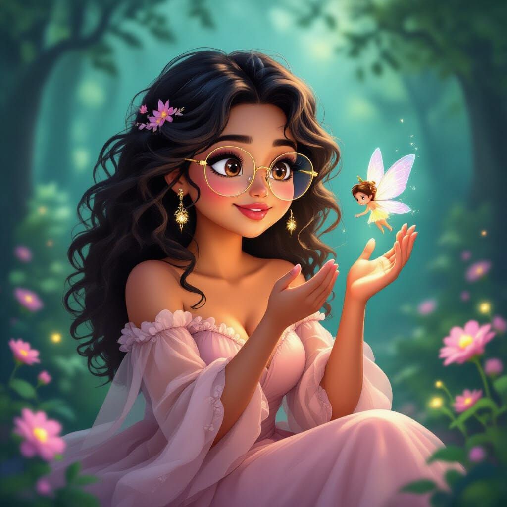 Enchanted Forest Portrait: Indian Woman and Fairy in Twiligh...