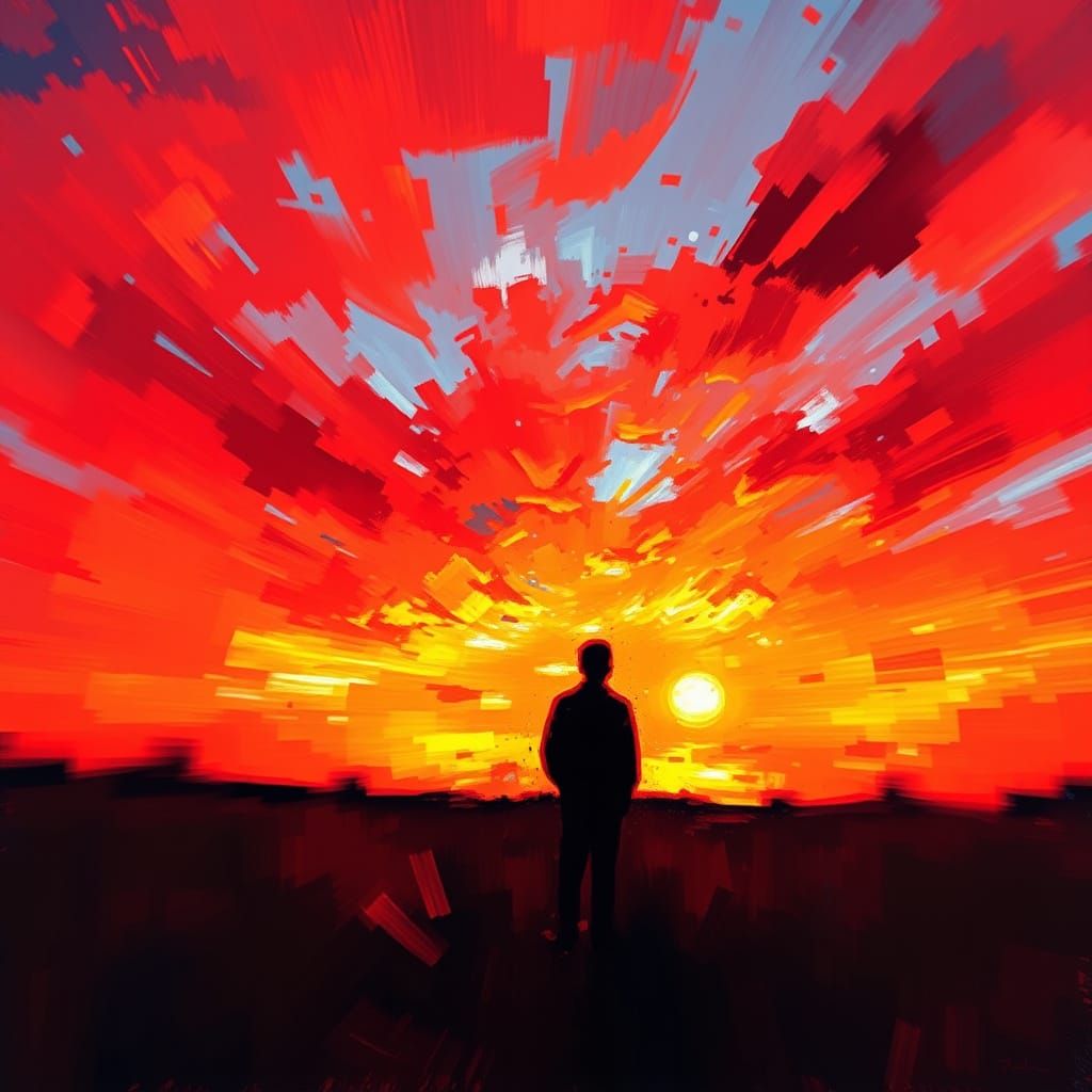 Surreal Red Dawn with Post-Impressionist Vibe