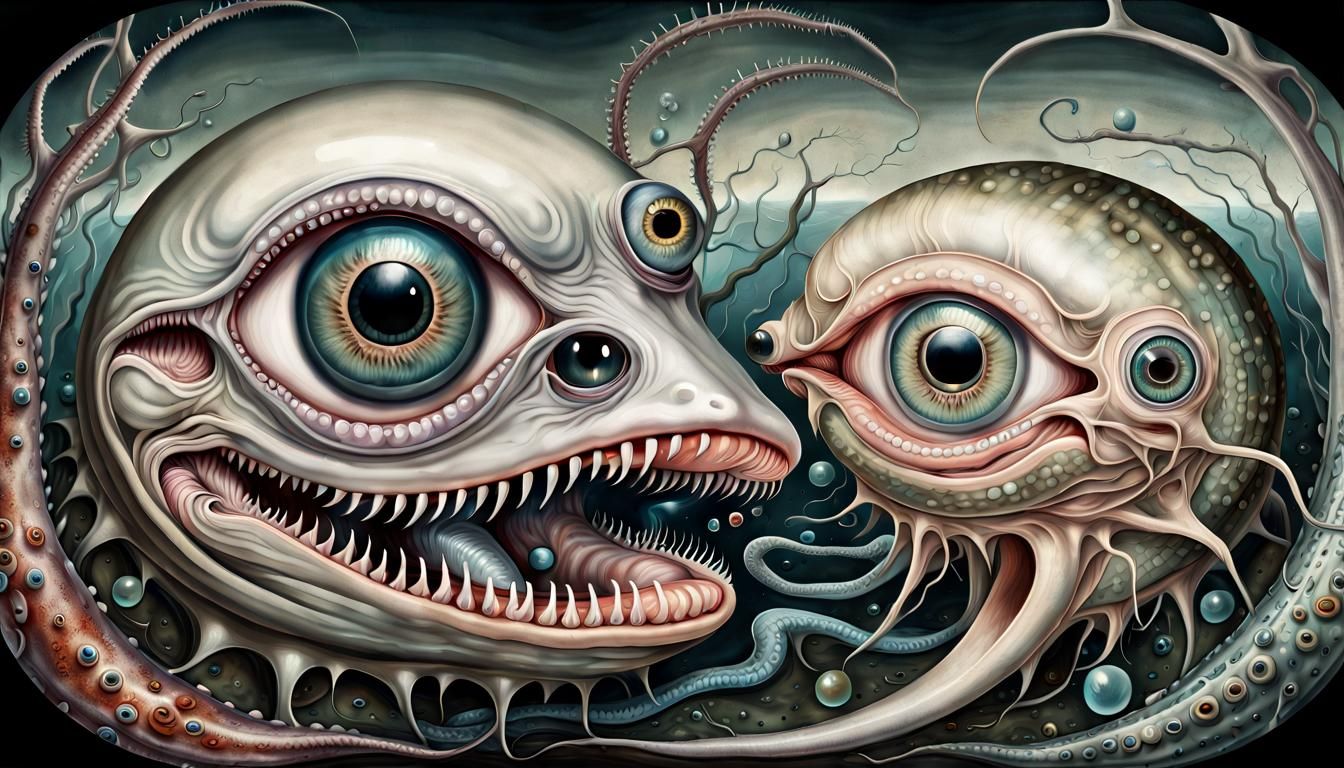 Surreal Eels in Conversation: A Digital Painting