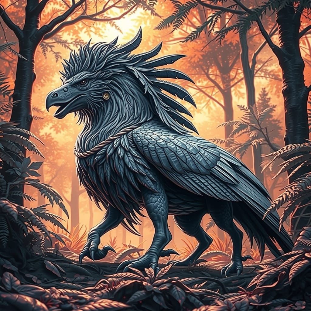 Majestic Fantasy Creature Hides in Enchanted Forest Landscap...