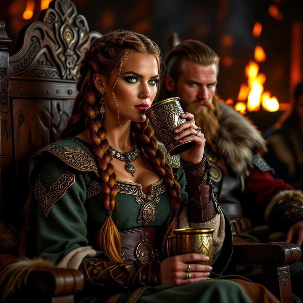 Viking Queen on Throne in Grand Hall