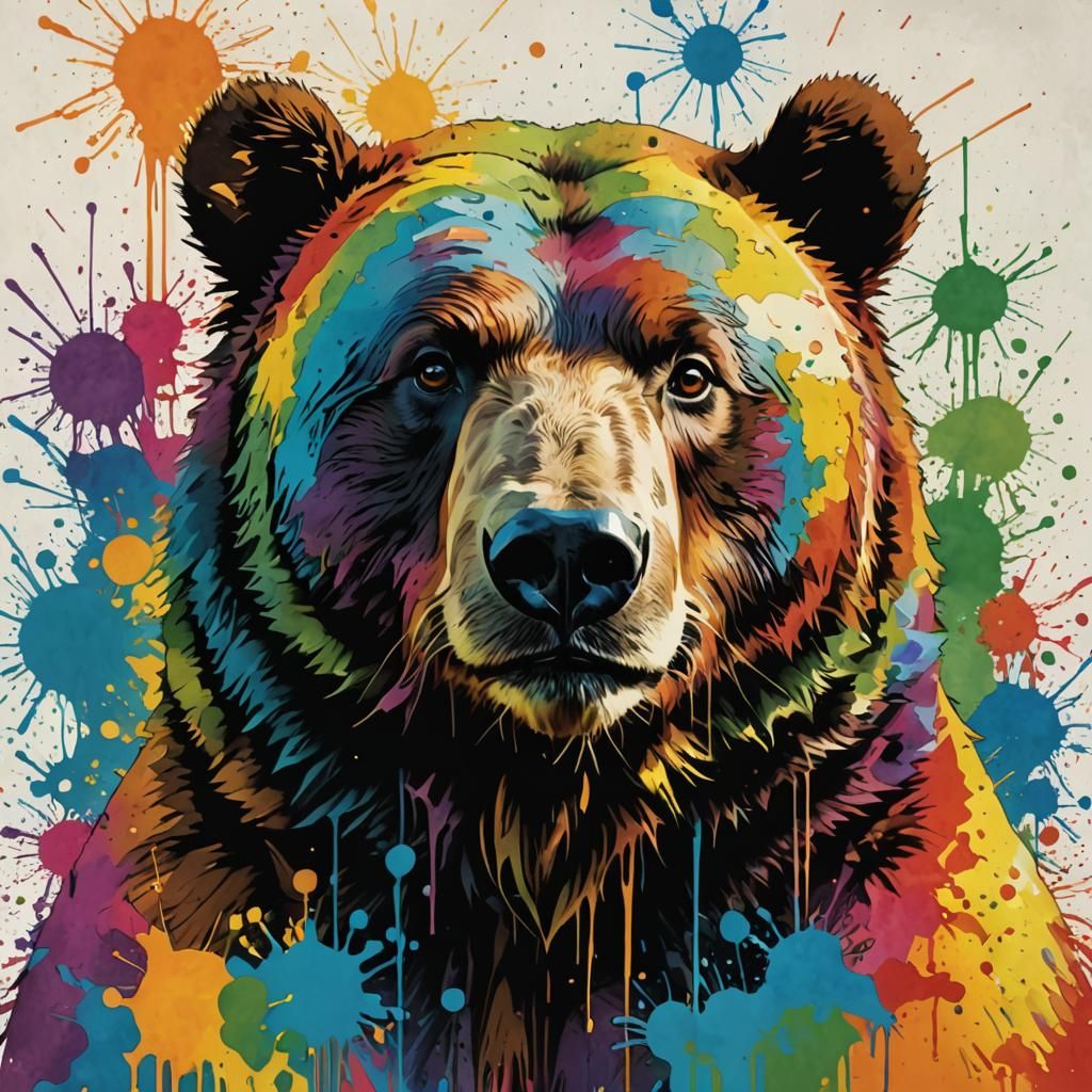 Psychedelic Rainbow Bear Portrait in Digital Art Style