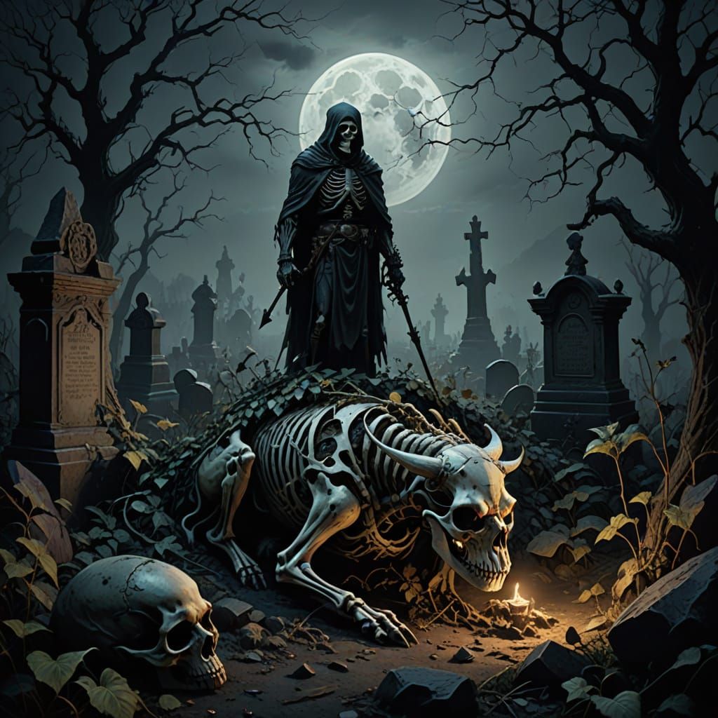 Skeleton Rider Rises From Grave on Skeleton Pig