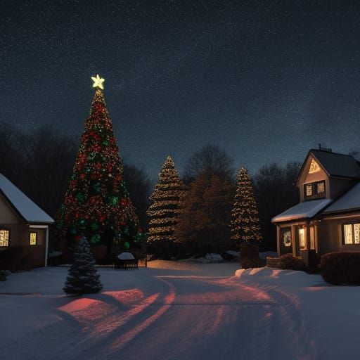 Winter Nightscape Under Christmas Lights