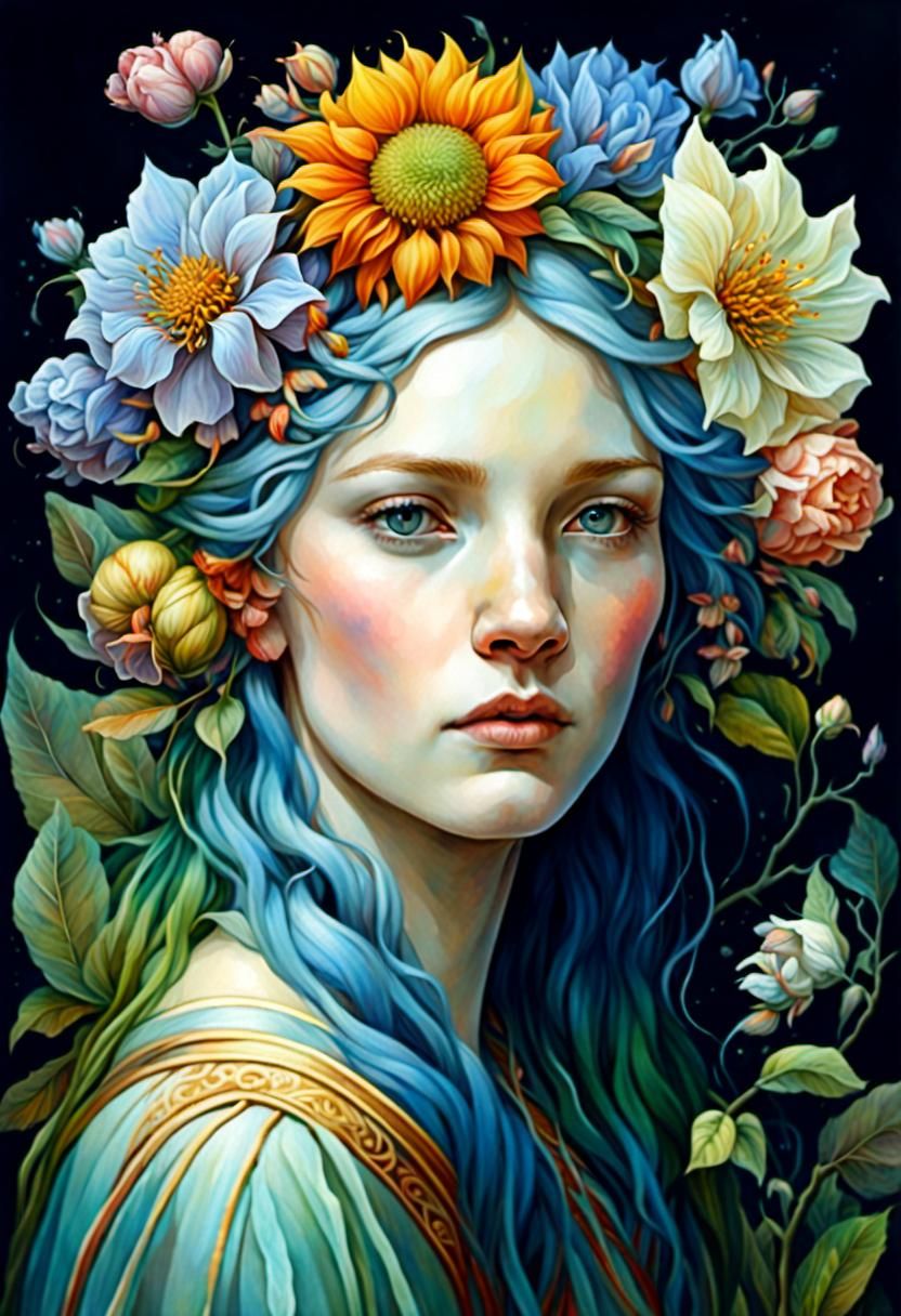 Ethereal Flower Goddess Portrait in Hyperrealistic Style