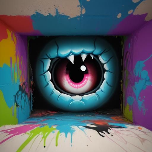 Cute Scary Monster Graffiti Art Peeking Out