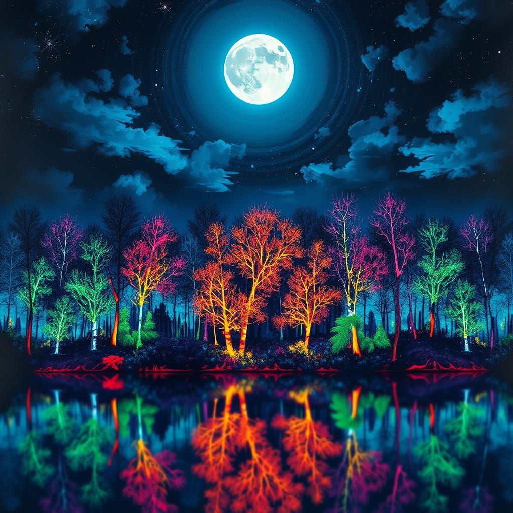Dreamlike Nighttime Scene in Vibrant Graffiti Style