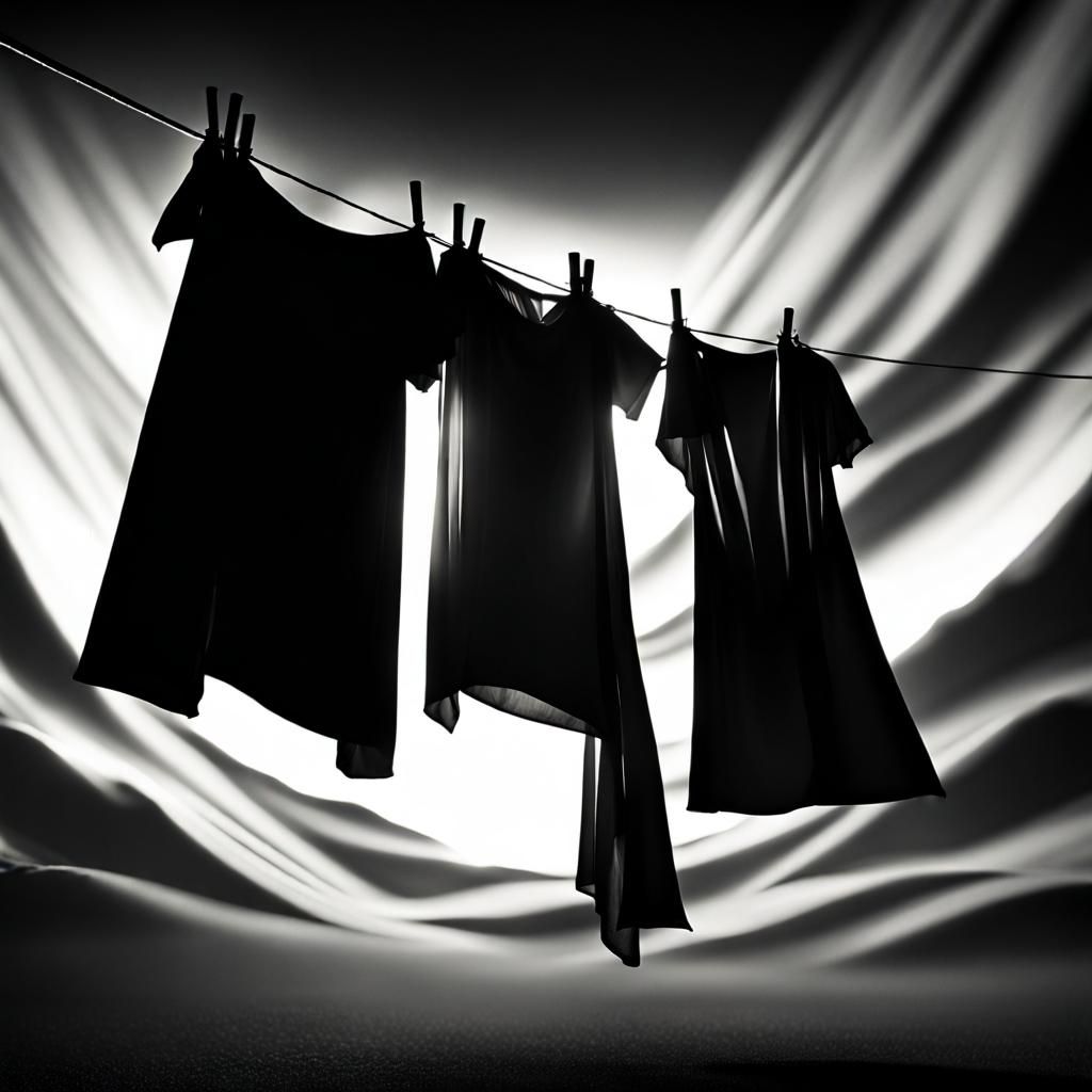 Dramatic Black and White Sheets on Clothesline
