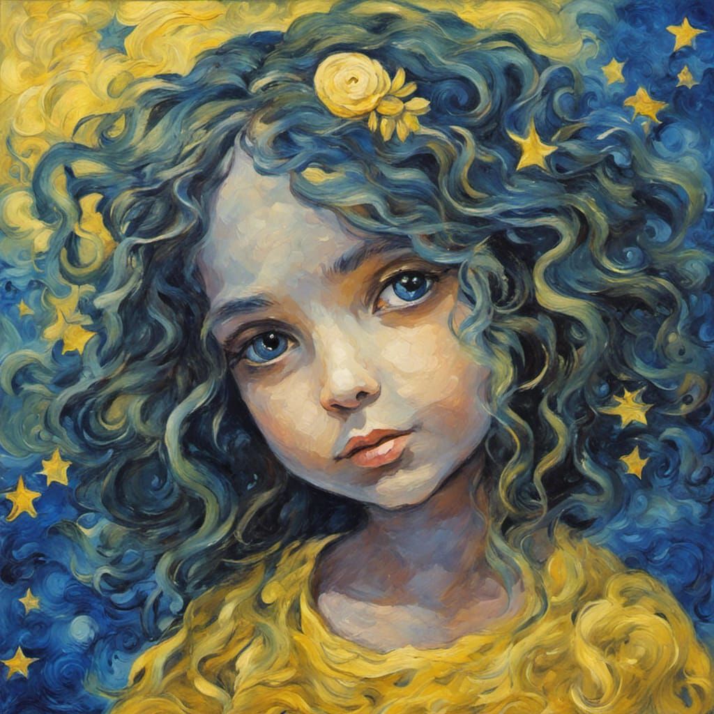 Fairy in Neo-Impressionist Starry Night Acrylic Painting