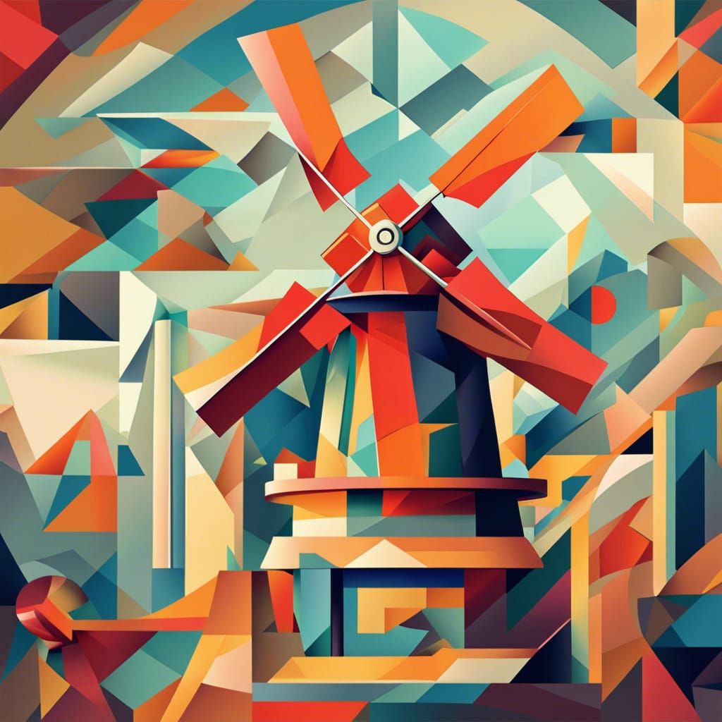 Cubist Windmill of the Mind as Geometric Art Deco Painting