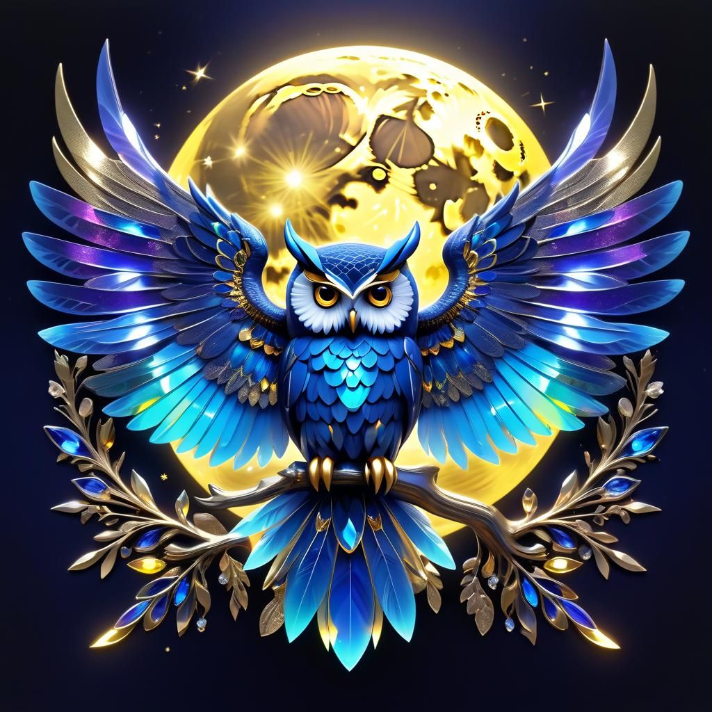 Crystal Owl with Gemstone Wings in Aurora