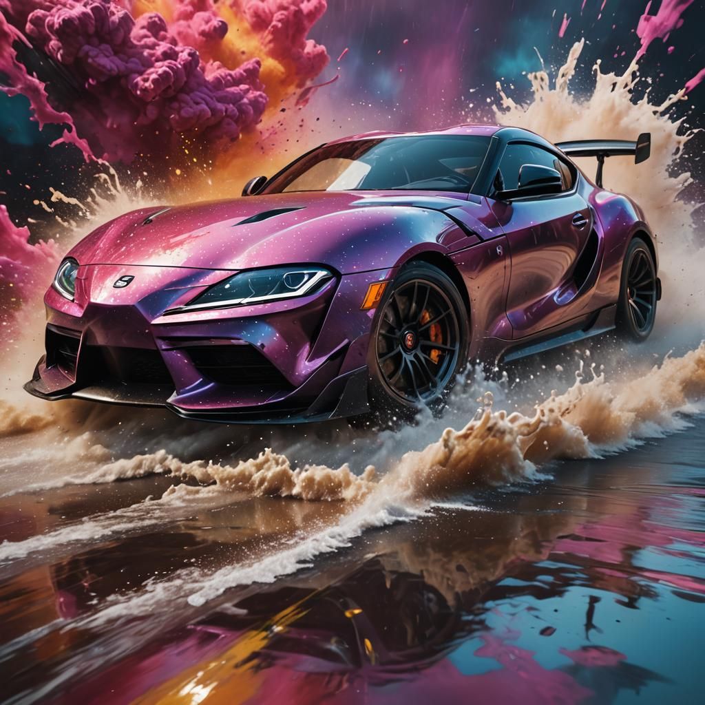 Supra at Unearthly Speed: Hyperrealistic Splash Art