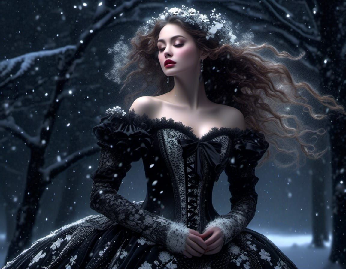 Victorian Woman in Blizzard, Hyperrealistic Digital Art