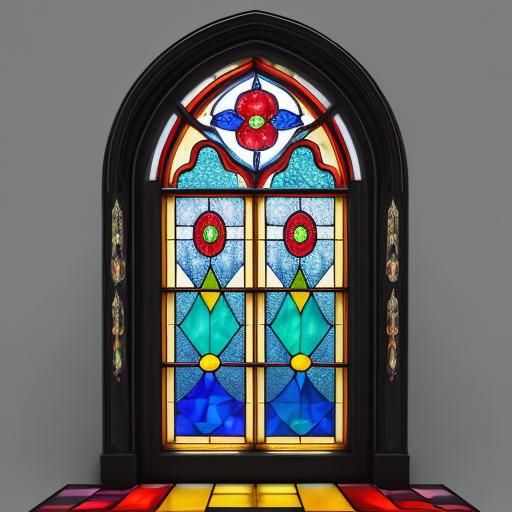 Antique Gothic Stained Glass Windows with Diamond Pattern