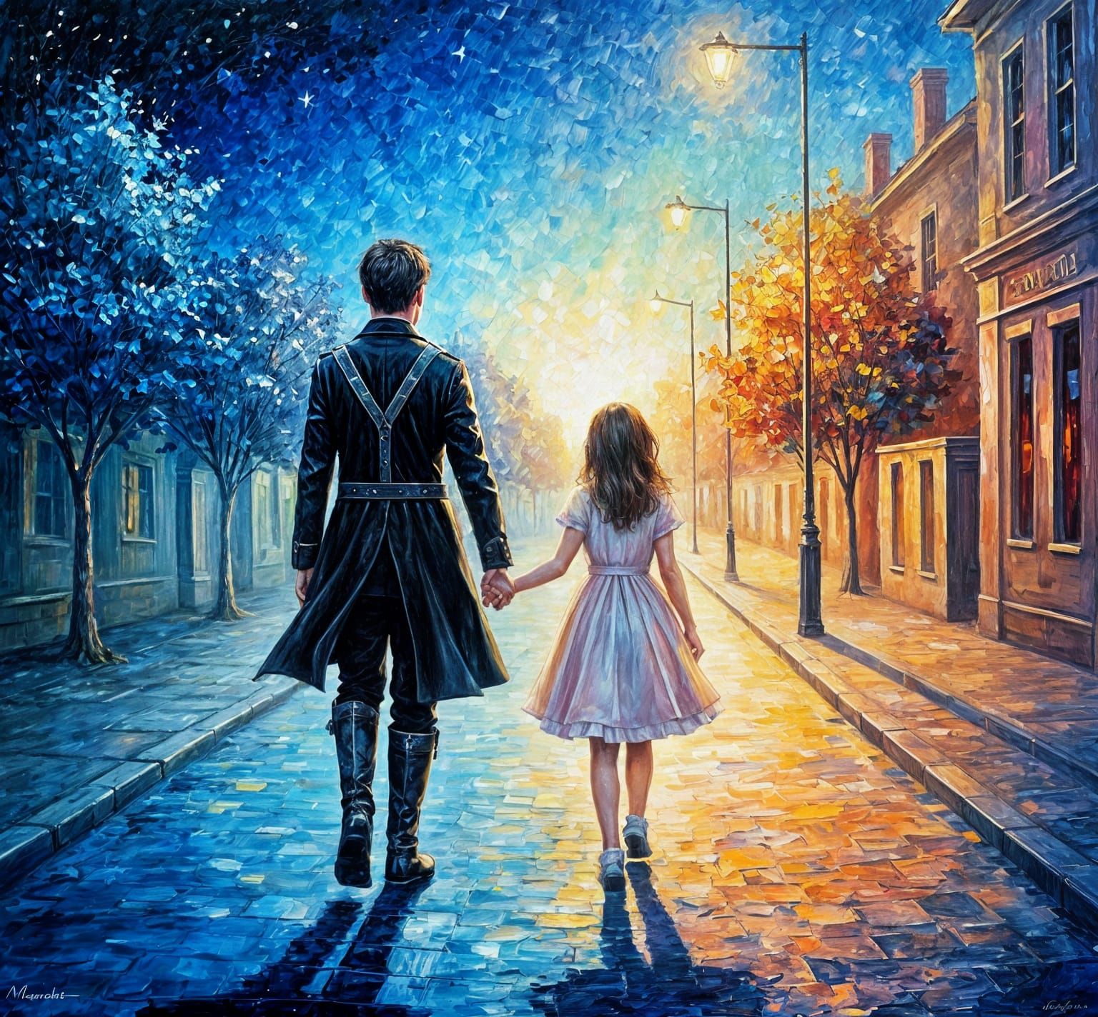 Brother and Sister in Contrasting Palette Knife Painting