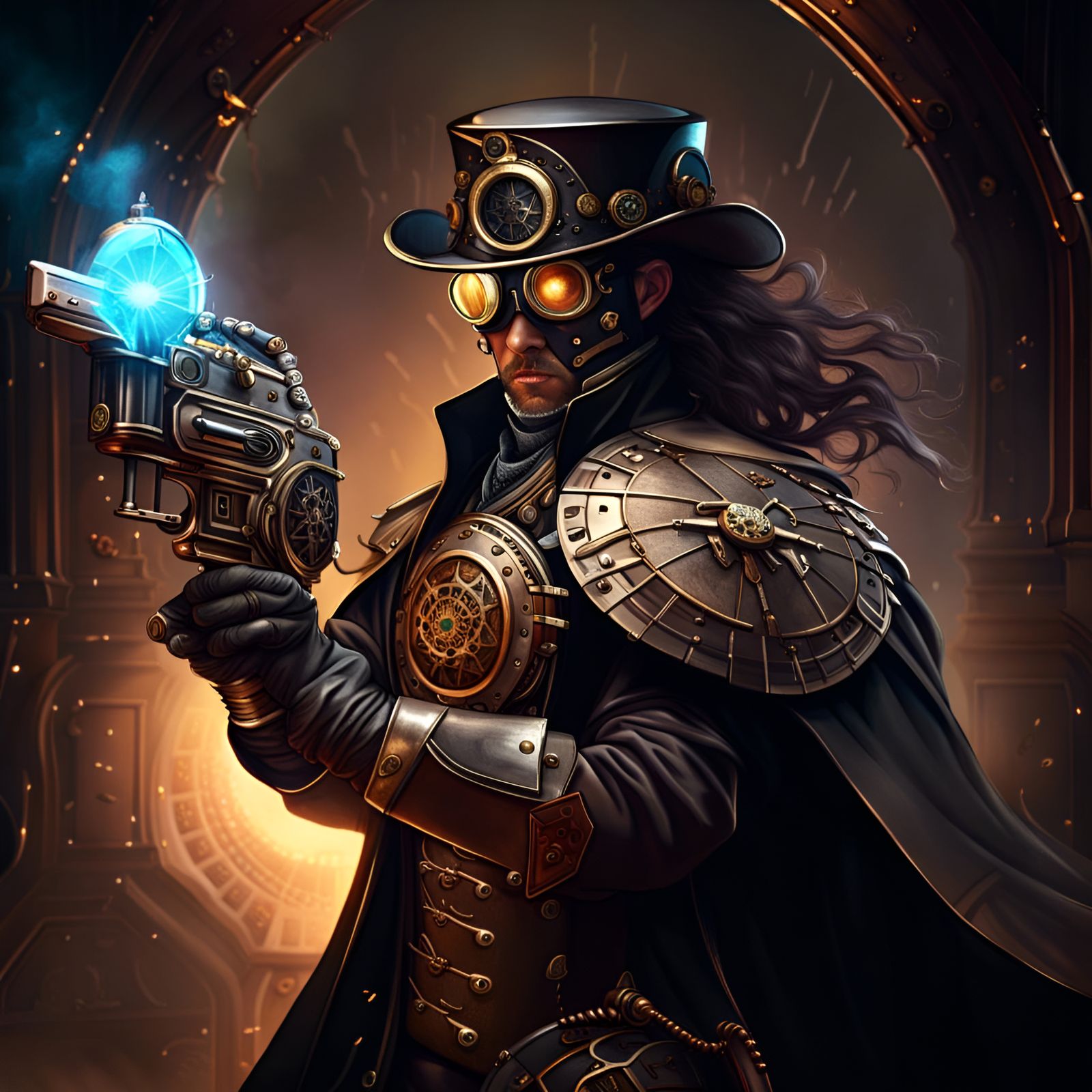 Steampunk Crusader Portrait with Laser Revolver