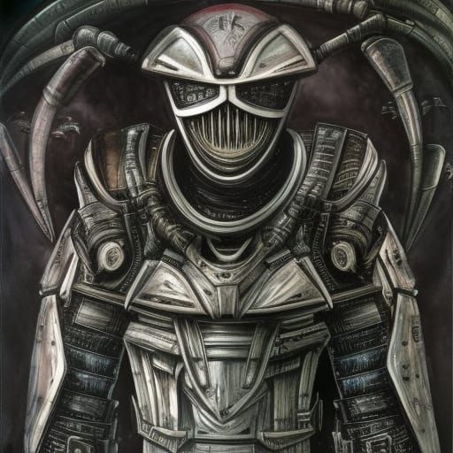 Grimdark Space Knight in Mixed Media Style