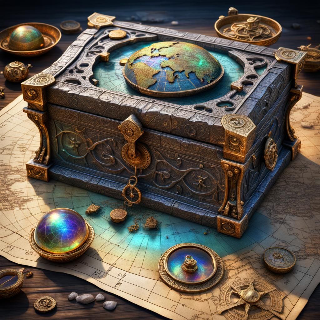 Iridescent Cosmic Treasure Map in 3D