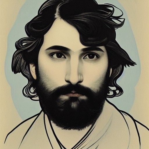 Black-Haired Man with Crow: Spacecore Pop Art Portrait