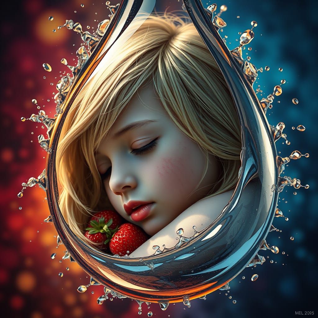 Strawberry Blonde Girl in Teardrop: Hyperrealistic Splash Ar...