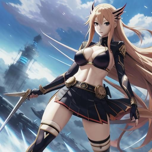 Anime Character in Battle Bikini and Pencil Skirt