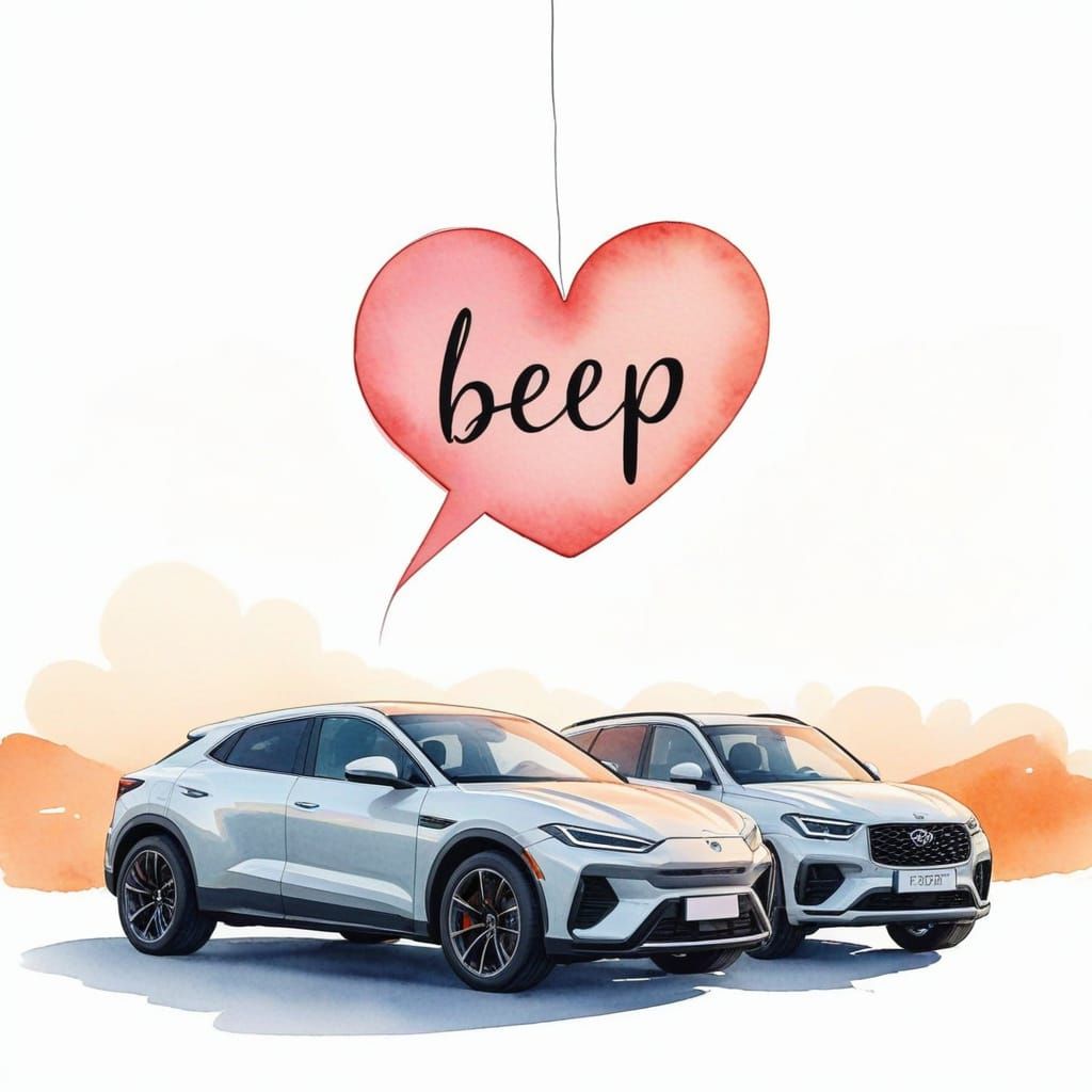 Vibrant Watercolor Luxury Car Illustration with Whimsical He...