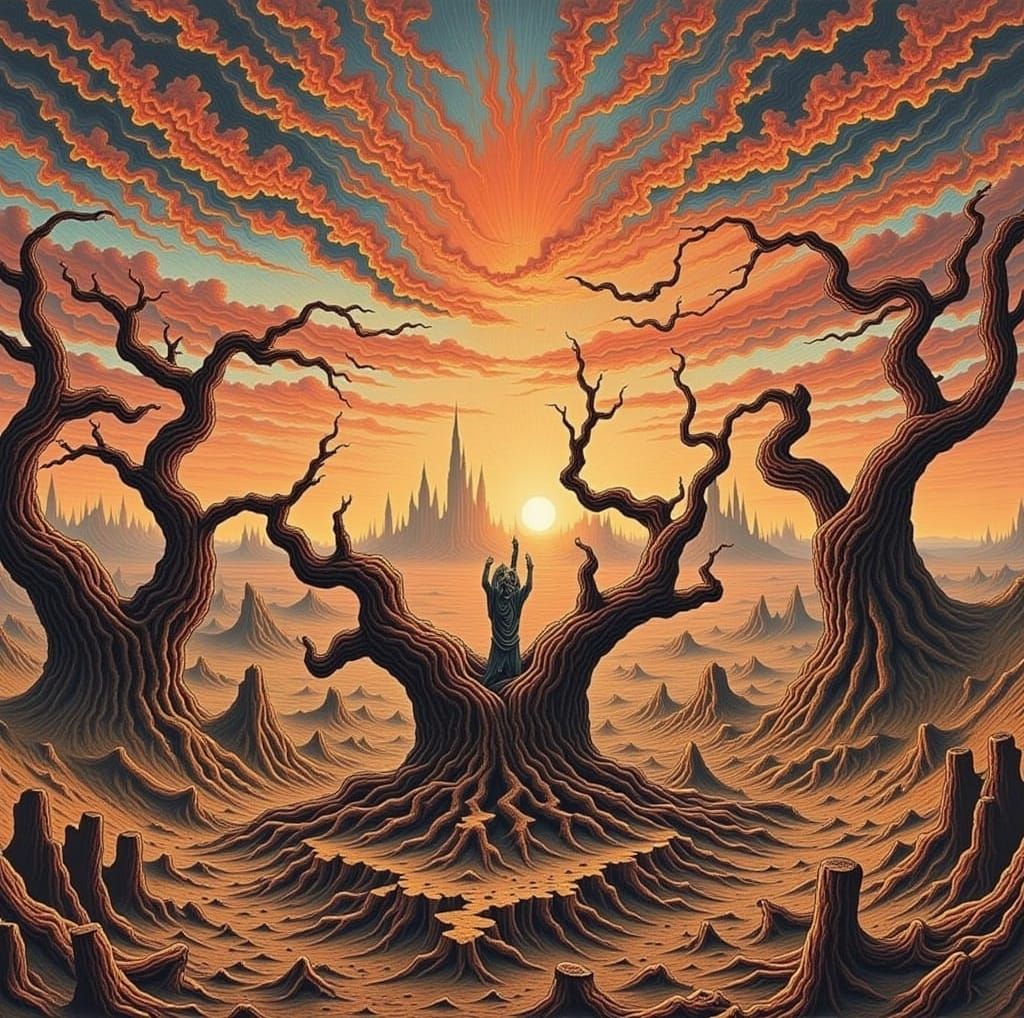 Nightmarish Surreal Landscape in Dark Palette