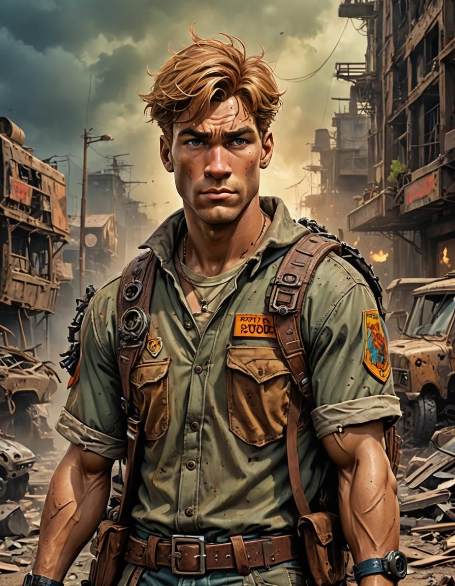 Post-Apocalyptic Fred Jones Portrait in Acrylic Style