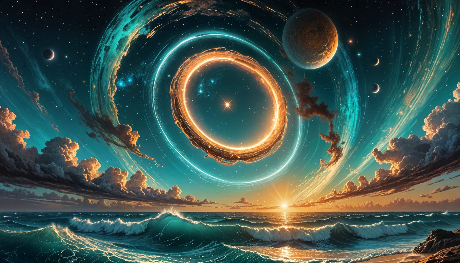 Ringworld Orbiting a Star in Digital Painting Style