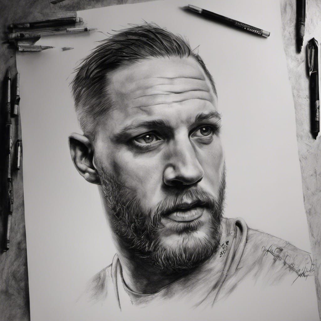 Hyperrealistic Charcoal Sketch of Tom Hardy