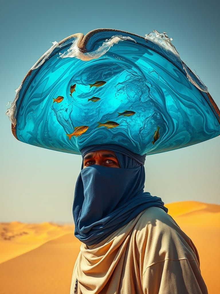 Tuareg Nomad with Seawater Pirate Hat in Desert