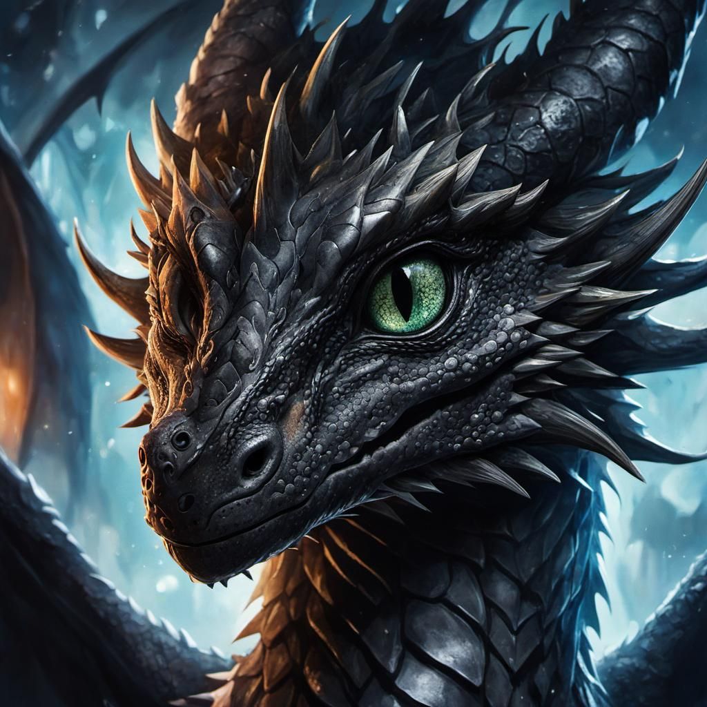 Anime Style Portrait of a Melanistic Dragon