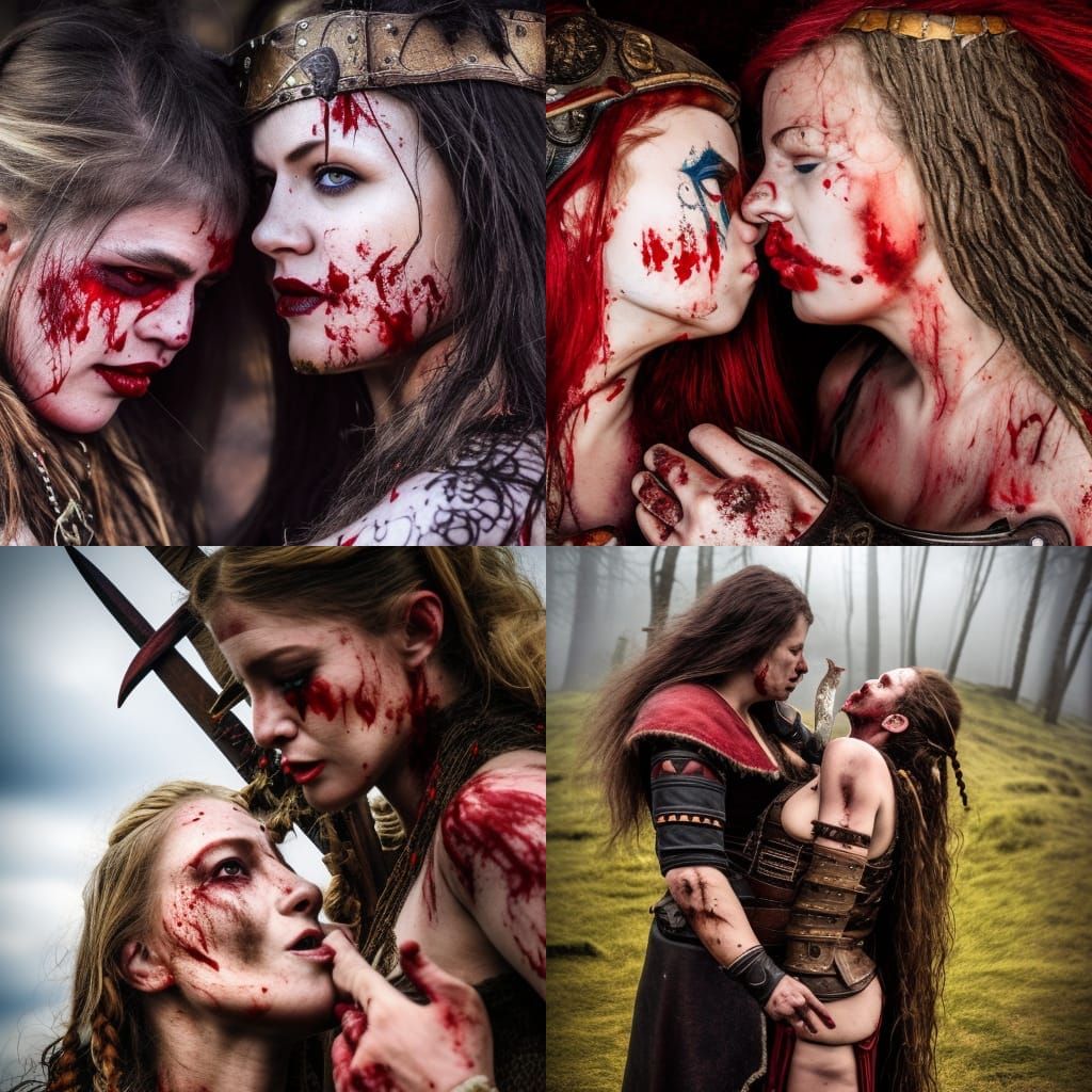 Viking Women's Bloody Kiss: A Detailed Photograph