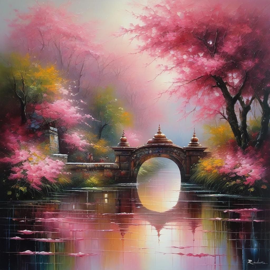 Romantic Pink Fantasy in Oil Paint Style
