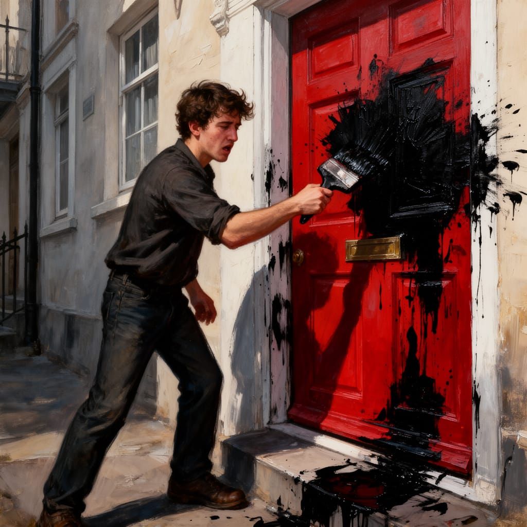 Young Man Paints Terraced House Door Black in Emotional Scen...