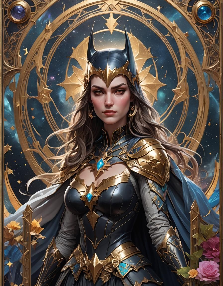 Batman Inspired Tarot Card, The Star in Art Nouveau Style