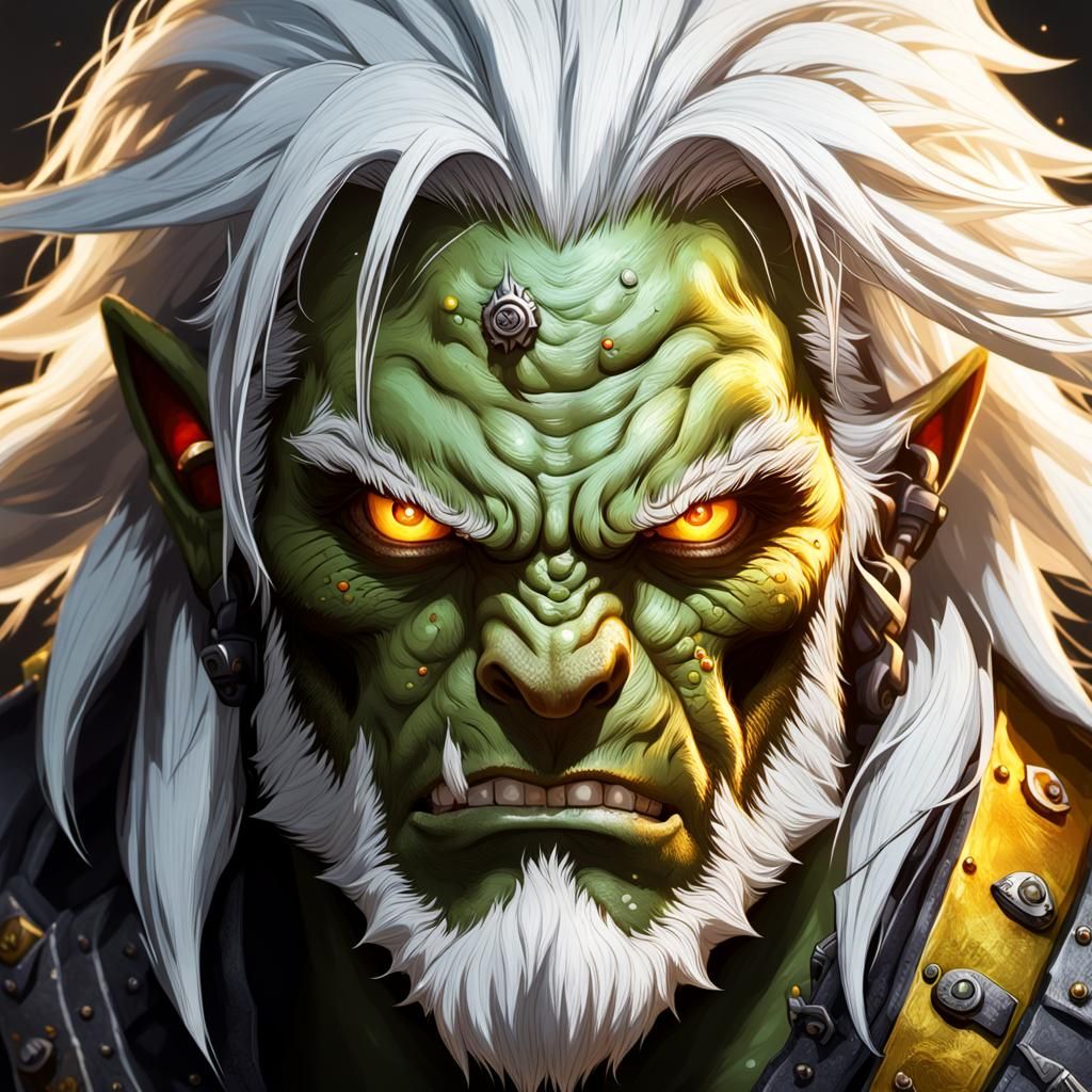 Hyperrealistic Ork Portrait with Golden Eyes