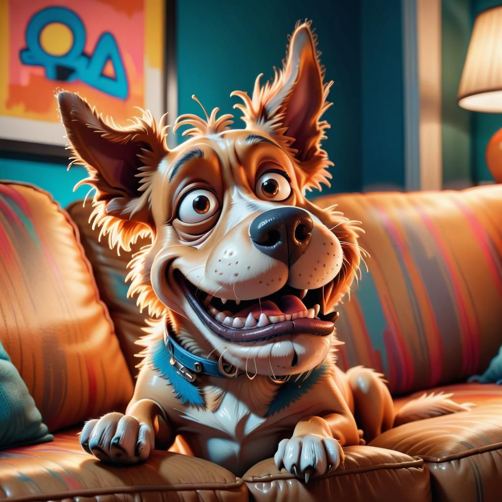 Funny Farting Dog Caricature in Basquiat Style