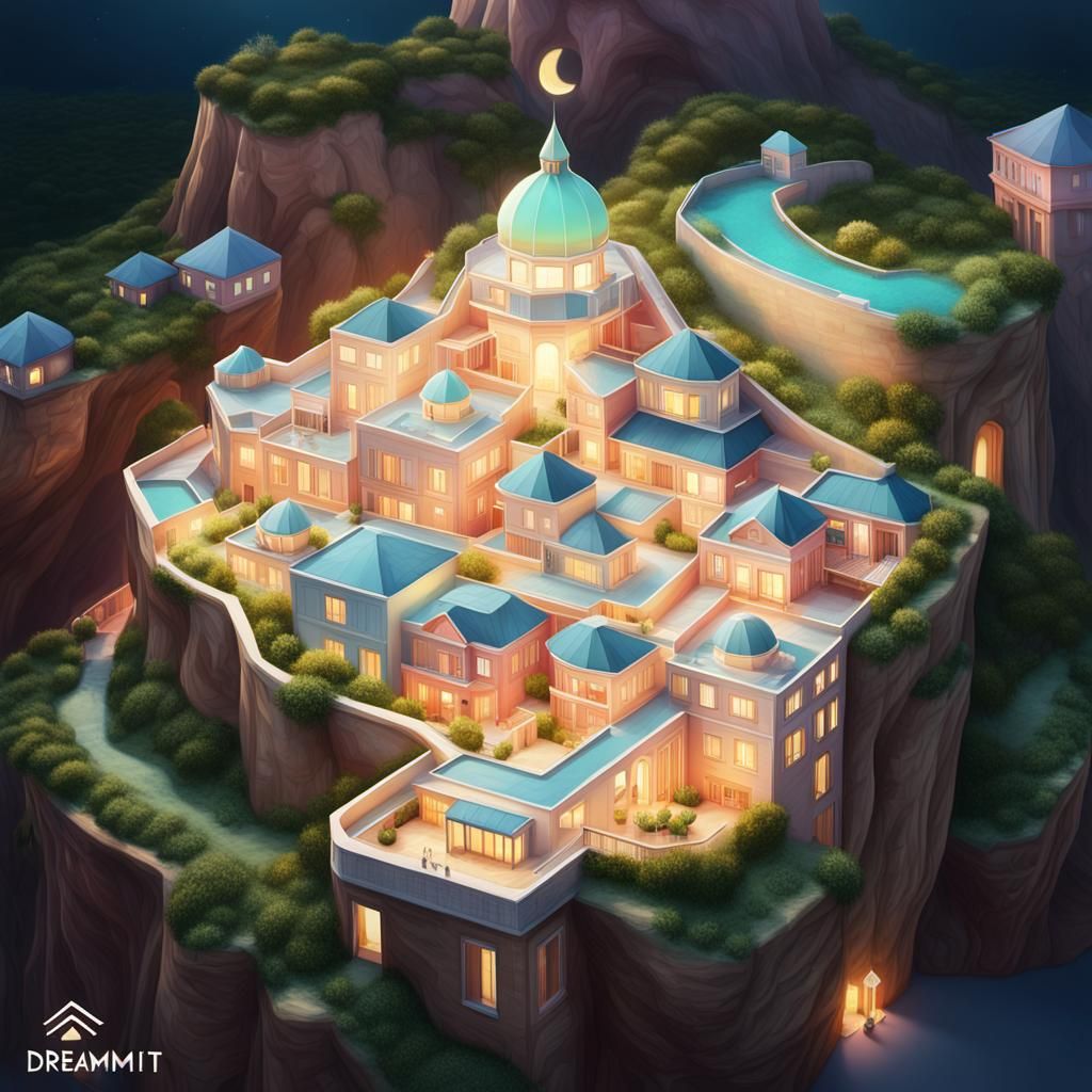 Star-Shaped Residential Complex with Vibrant Sky